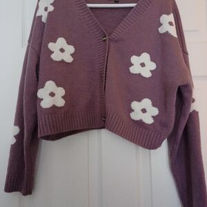 Love Tree Womens Size L Brown Daisy Cropped Cardigan